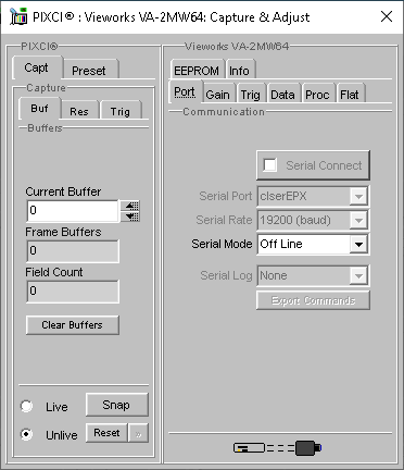 (XCAP Control Panel for the Vieworks VA-2MW64)