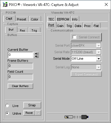 (XCAP Control Panel for the Vieworks VA-47C)