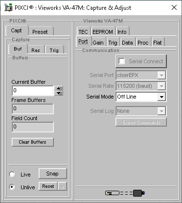 (XCAP Control Panel for the Vieworks VA-47M)