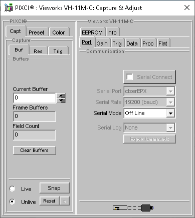 (XCAP Control Panel for the Vieworks VH-11M-C)