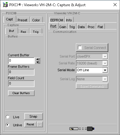 (XCAP Control Panel for the Vieworks VH-2M-C)