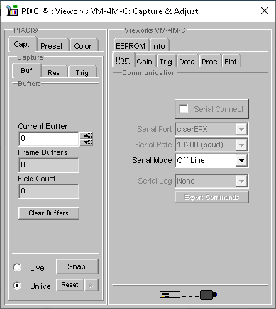 (XCAP Control Panel for the Vieworks VM-4M-C)