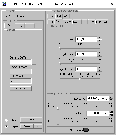 (XCAP Control Panel for the e2v ELIIXA+ 8k/4k CL)
