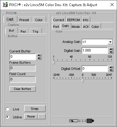(XCAP Control Panel for the e2v Lince5M Color Dev. Kit)