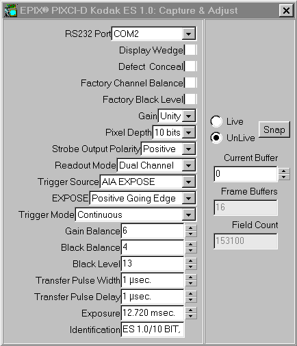 XCAP Camera Control Window